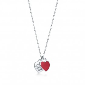 Keer terug naar Tiffany® Rood Double Heart Tag Hanger in Zilver, Mini